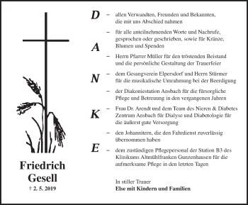 Traueranzeige von Friedrich Gesell von Ansbach