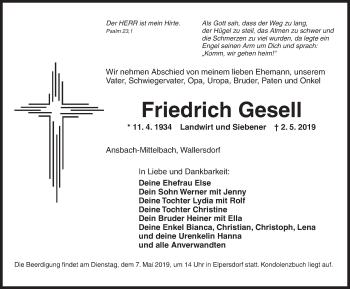Traueranzeige von Friedrich Gesell von Ansbach