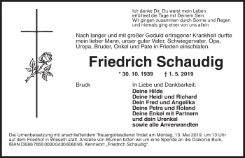 Traueranzeige von Friedrich Schaudig von Dinkelsbühl/ Feuchtwangen