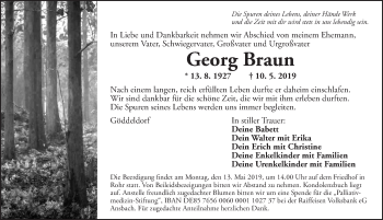 Traueranzeige von Georg Braun von Ansbach