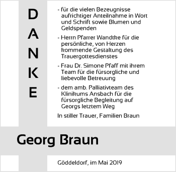 Traueranzeige von Georg Braun von Ansbach