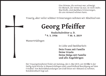 Traueranzeige von Georg Pfeffer von Dinkelsbühl/ Feuchtwangen