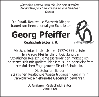 Traueranzeige von Georg Pfeiffer von Dinkelsbühl/ Feuchtwangen