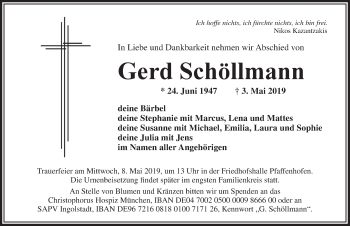 Traueranzeige von Gerd Schöllmann von Dinkelsbühl/ Feuchtwangen