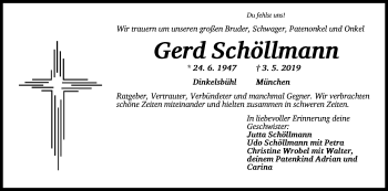 Traueranzeige von Gerd Schöllmann von Dinkelsbühl/ Feuchtwangen