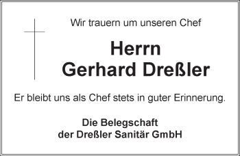Traueranzeige von Gerhard Dreßler von Ansbach