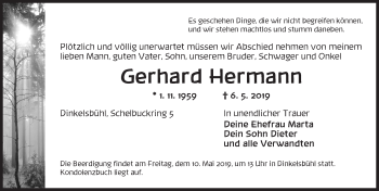 Traueranzeige von Gerhard Hermann von Dinkelsbühl/ Feuchtwangen