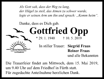 Traueranzeige von Gottfried Opp von Neustadt/ Scheinfeld/ Uffenheim