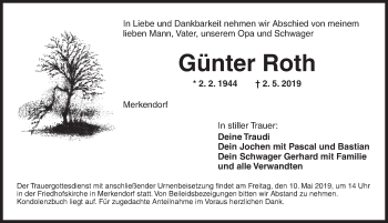 Traueranzeige von Günter Roth von Ansbach