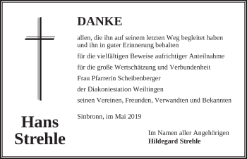 Traueranzeige von Hans Strehle von Dinkelsbühl/ Feuchtwangen