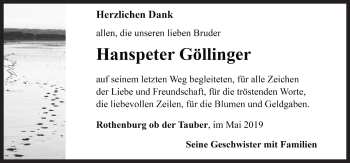 Traueranzeige von Hanspeter Göllinger von Rothenburg