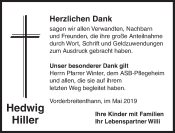 Traueranzeige von Hedwig Hiller von Dinkelsbühl/ Feuchtwangen