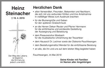 Traueranzeige von Heinz Steinacher von Dinkelsbühl/ Feuchtwangen