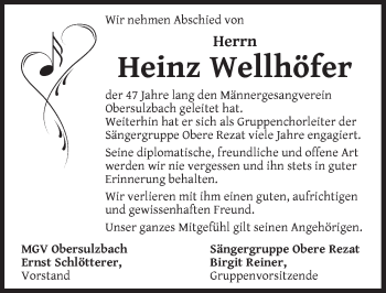 Traueranzeige von Heinz Wellhöfer von Ansbach