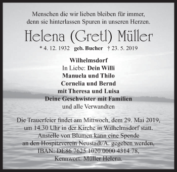 Traueranzeige von Helena Müller von Neustadt/ Scheinfeld/ Uffenheim