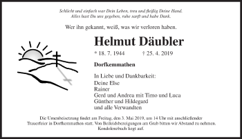 Traueranzeige von Helmut Däubler von Dinkelsbühl/ Feuchtwangen