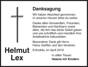 Traueranzeige von Helmut Lex von Dinkelsbühl/ Feuchtwangen