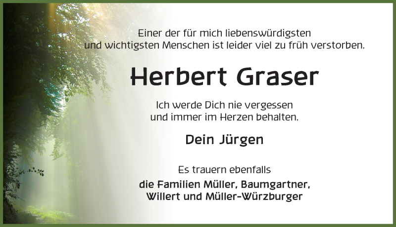  Traueranzeige für Herbert Graser vom 27.05.2019 aus Dinkelsbühl/ Feuchtwangen