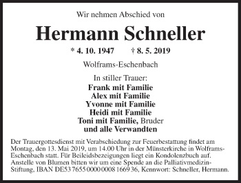 Traueranzeige von Hermann Schneller von Ansbach
