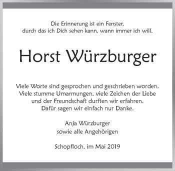 Traueranzeige von Horst Würzburger von Dinkelsbühl/ Feuchtwangen