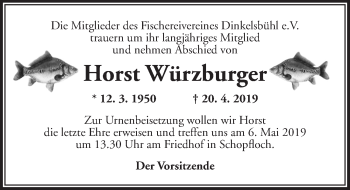 Traueranzeige von Horst Würzburger von Dinkelsbühl/ Feuchtwangen