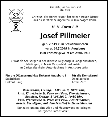 Traueranzeige von Josef Pillmeier von Dinkelsbühl/ Feuchtwangen