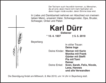 Traueranzeige von Karl Dürr von Dinkelsbühl/ Feuchtwangen