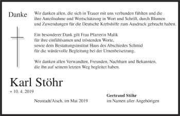 Traueranzeige von Karl Stöhr von Neustadt/ Scheinfeld/ Uffenheim