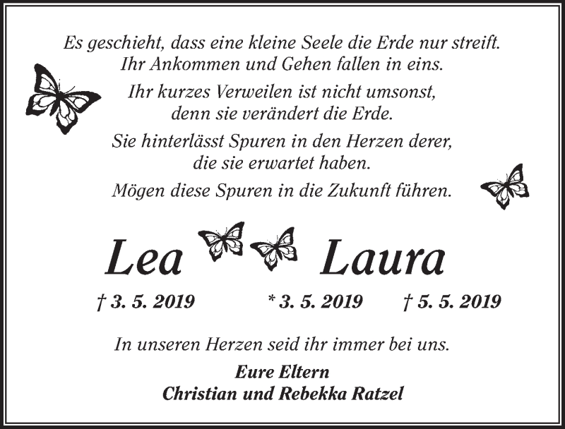  Traueranzeige für Laura Ratzel vom 17.05.2019 aus Dinkelsbühl/ Feuchtwangen
