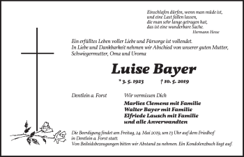 Traueranzeige von Luise Bayer von Dinkelsbühl/ Feuchtwangen