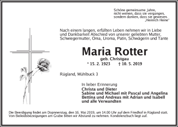 Traueranzeige von Maria Rotter von Ansbach