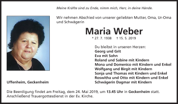 Traueranzeige von Maria Weber von Neustadt/ Scheinfeld/ Uffenheim
