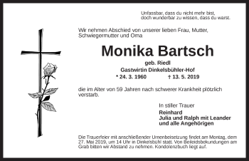 Traueranzeige von Monika Bartsch von Dinkelsbühl/ Feuchtwangen