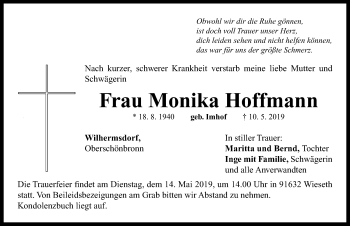 Traueranzeige von Monika Hoffmann von Neustadt/ Scheinfeld/ Uffenheim