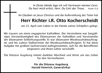 Traueranzeige von Otto Kocherscheidt von Dinkelsbühl/ Feuchtwangen
