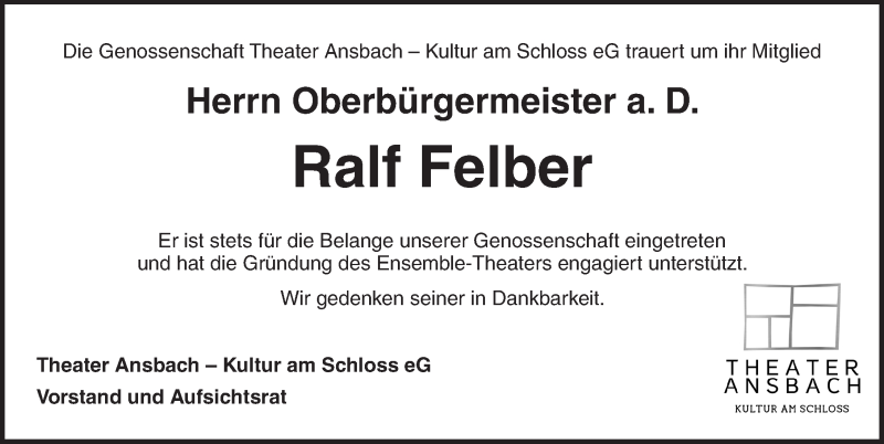  Traueranzeige für Ralf Felber vom 20.05.2019 aus Ansbach