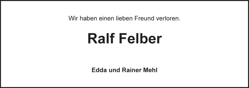  Traueranzeige für Ralf Felber vom 18.05.2019 aus Ansbach