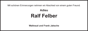 Traueranzeige von Ralf Felber von Ansbach