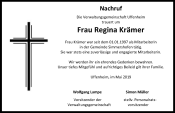 Traueranzeige von Regina Krämer von Neustadt/ Scheinfeld/ Uffenheim