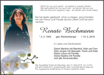 Traueranzeige von Renate Bechmann von Ansbach