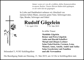 Traueranzeige von Rudolf Gögelein von Rothenburg