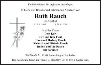 Traueranzeige von Ruth Rauch von Rothenburg