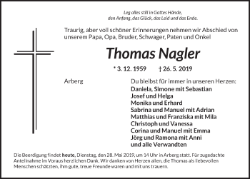 Traueranzeige von Thomas Nagler von Dinkelsbühl/ Feuchtwangen