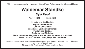 Traueranzeige von Waldemar Standke von Dinkelsbühl/ Feuchtwangen