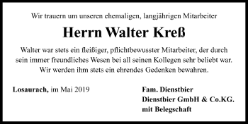 Traueranzeige von Walter Kreß von Neustadt/ Scheinfeld/ Uffenheim