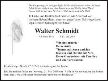 Traueranzeige von Walter Schmidt von Rothenburg