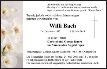 Traueranzeige von Willi Bach von Rothenburg