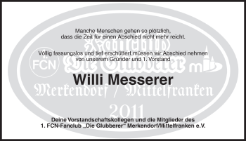 Traueranzeige von Willi Messerer von Ansbach