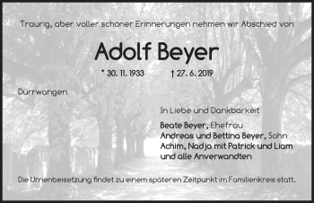 Traueranzeige von Adolf Beyer von Dinkelsbühl/ Feuchtwangen