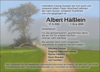 Traueranzeige von Albert Häßlein von Dinkelsbühl/ Feuchtwangen